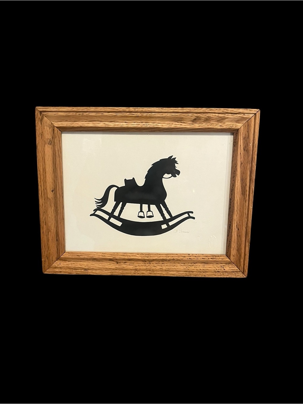 Wood Framed Black Silhouette Rocking Horse Signed B. Turner Nursery Decor Print